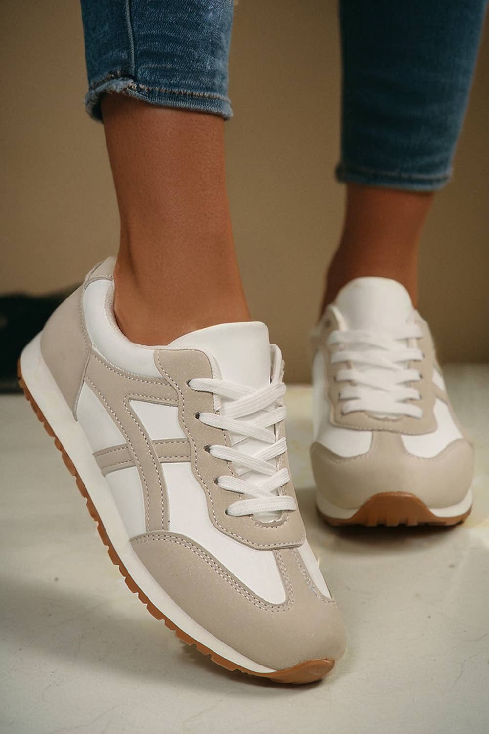 Color Block Leather Sneakers