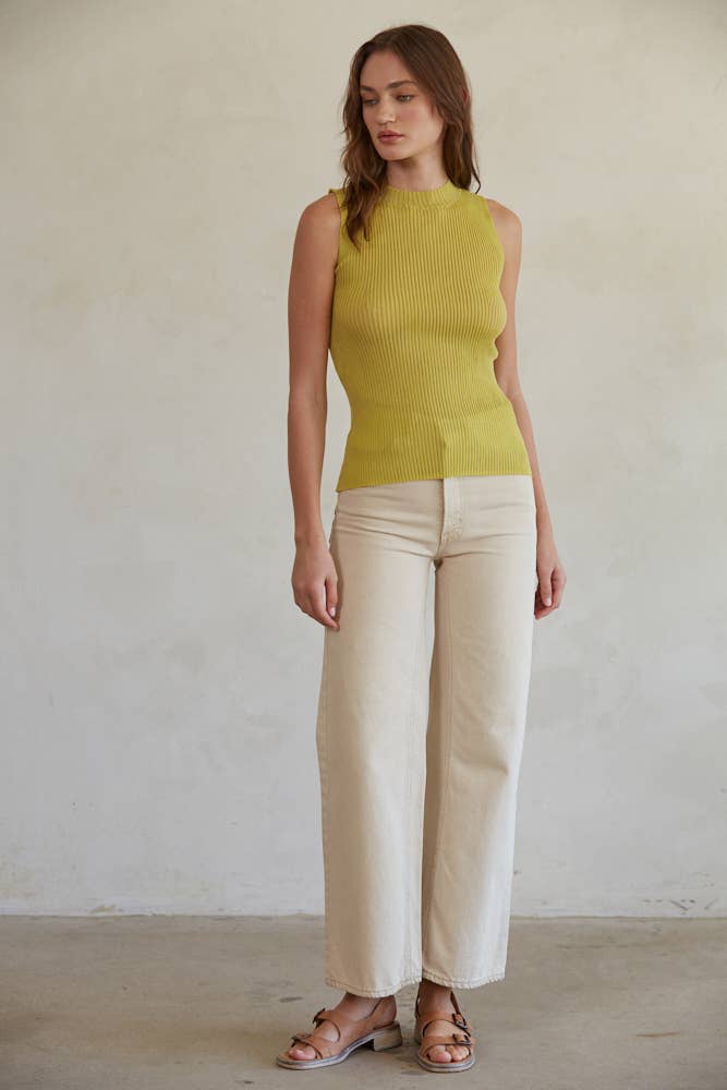 Ribbed Mock Neck Sleeveless Top