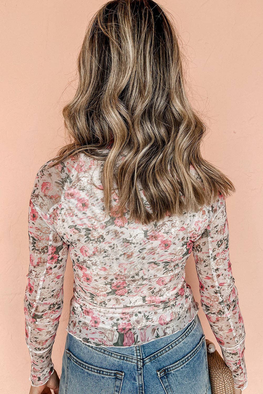 Pink Floral Mesh Blouse