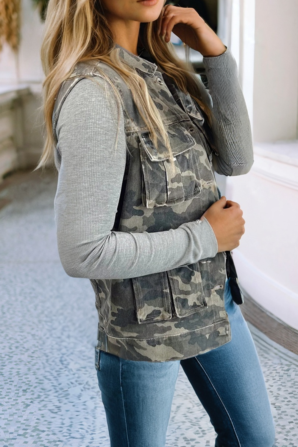 Camo Print Cargo Vest