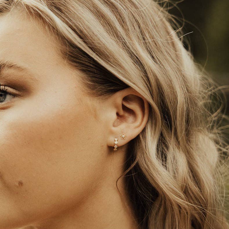 Alice Diamond Hoops Stacked View on model