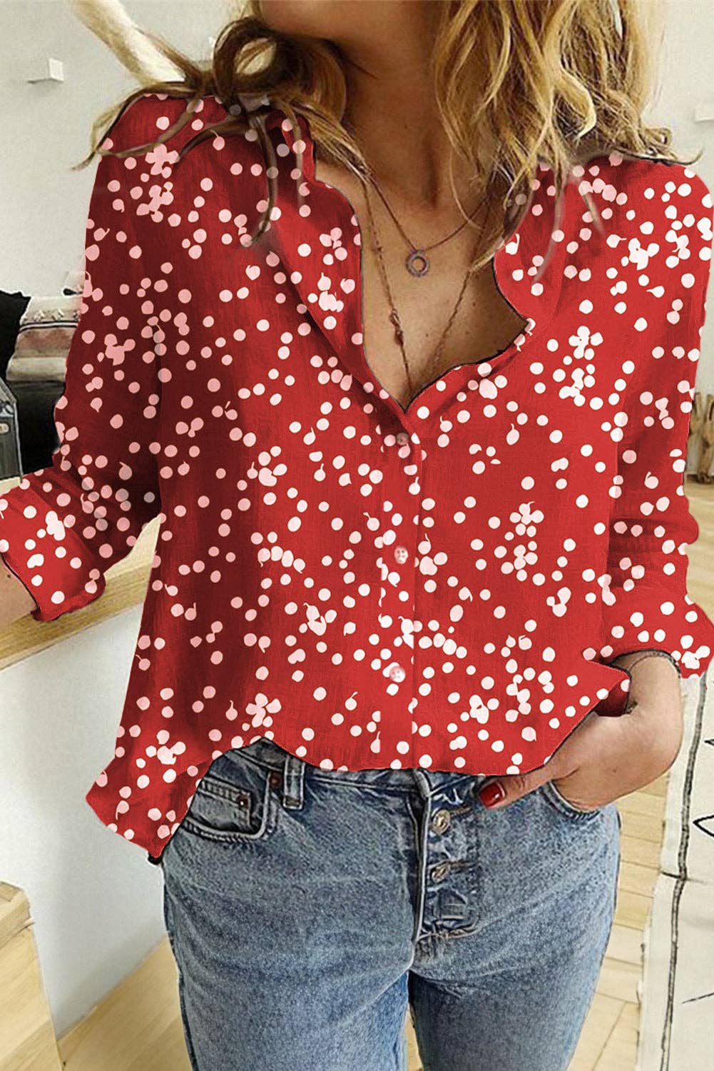 Button Down Dot Blouse