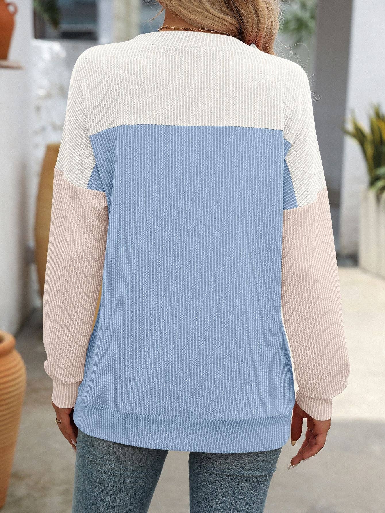 Crew Neck Corded Stretch Long Sleeve back