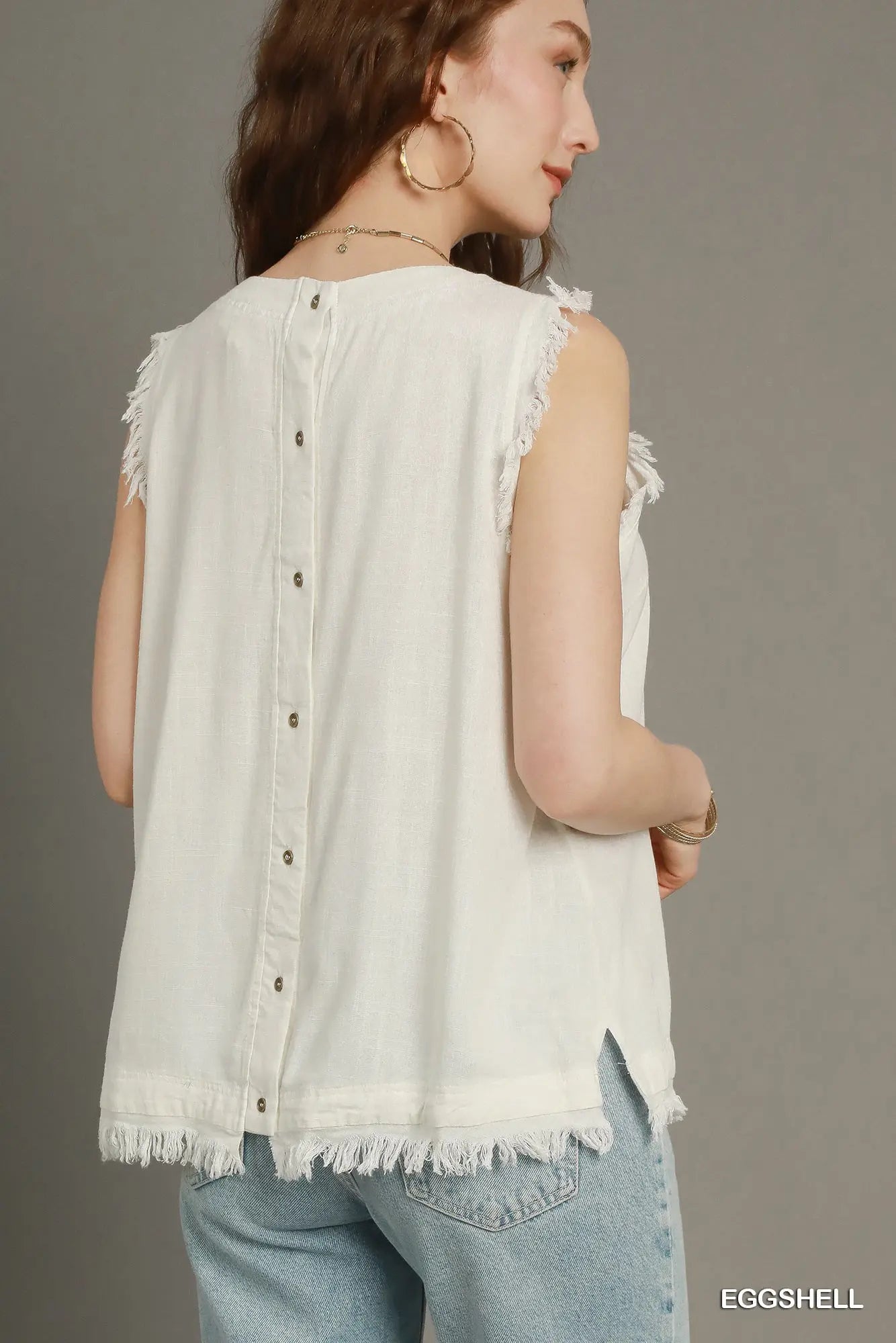 Linen Frayed Edge Sleeveless Top
