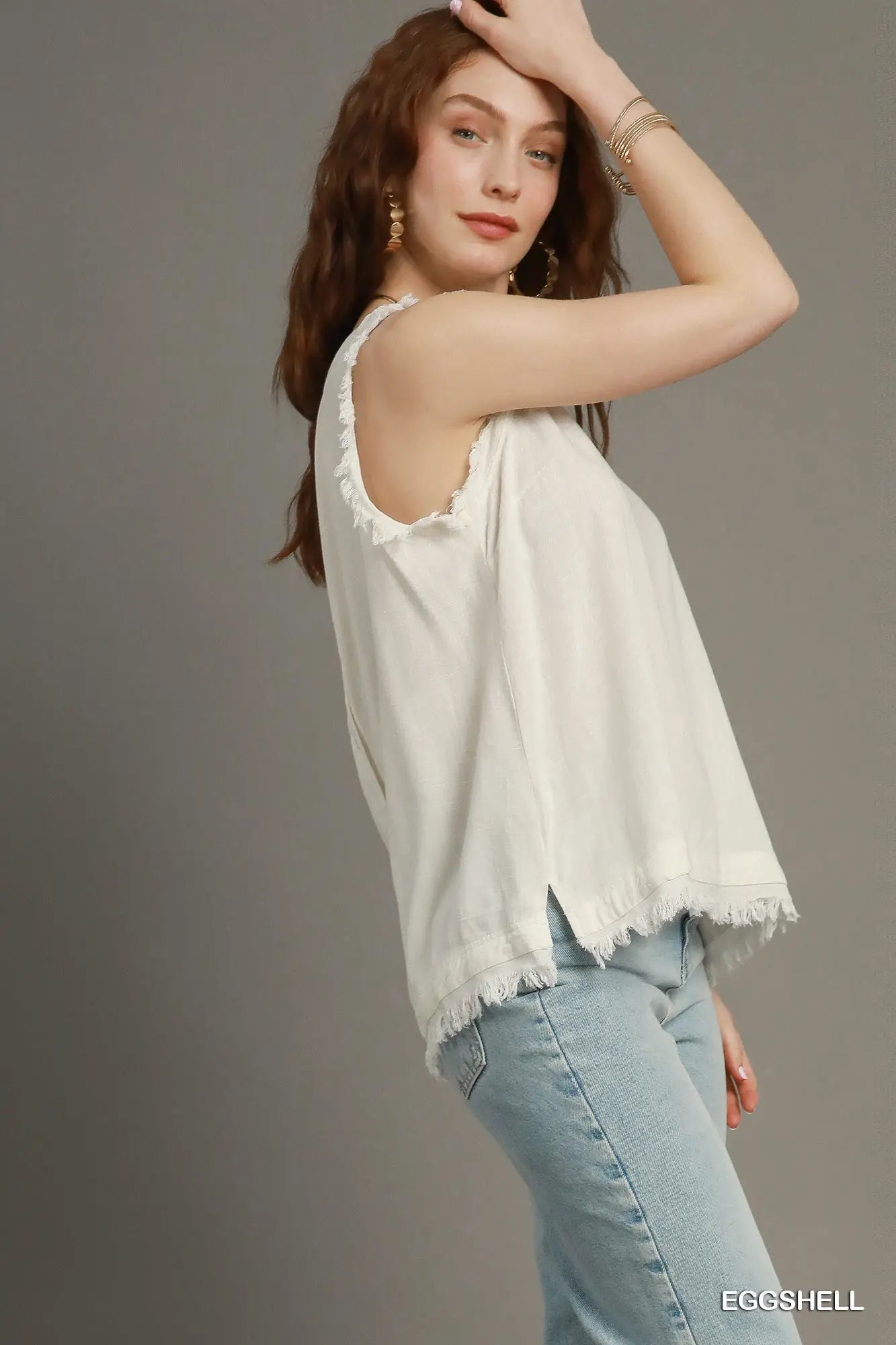 Linen Frayed Edge Sleeveless Top