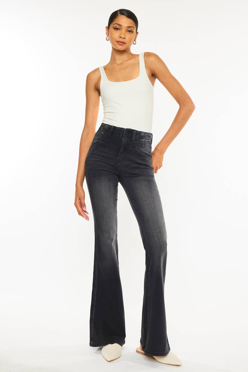 Kan Can Black Flare Jean front model