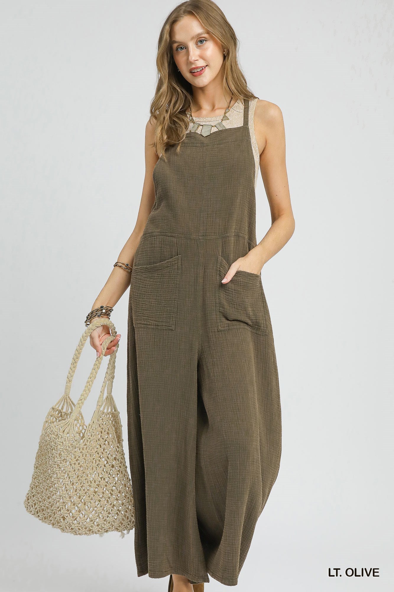 Mineral Wash Cotton Gauze Jumpsuit front