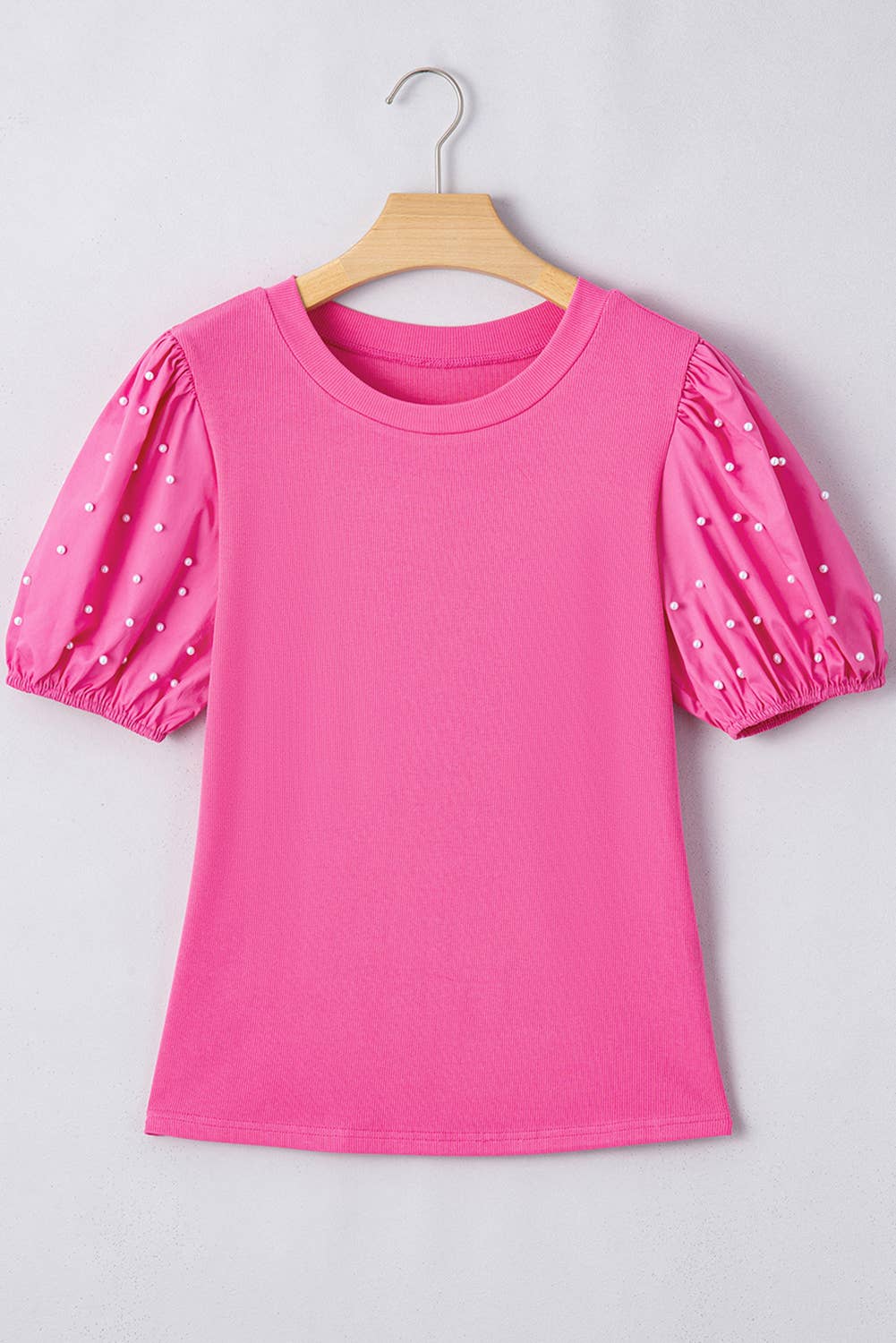 Ribbed Pearl Bubble Sleeve Top flat view