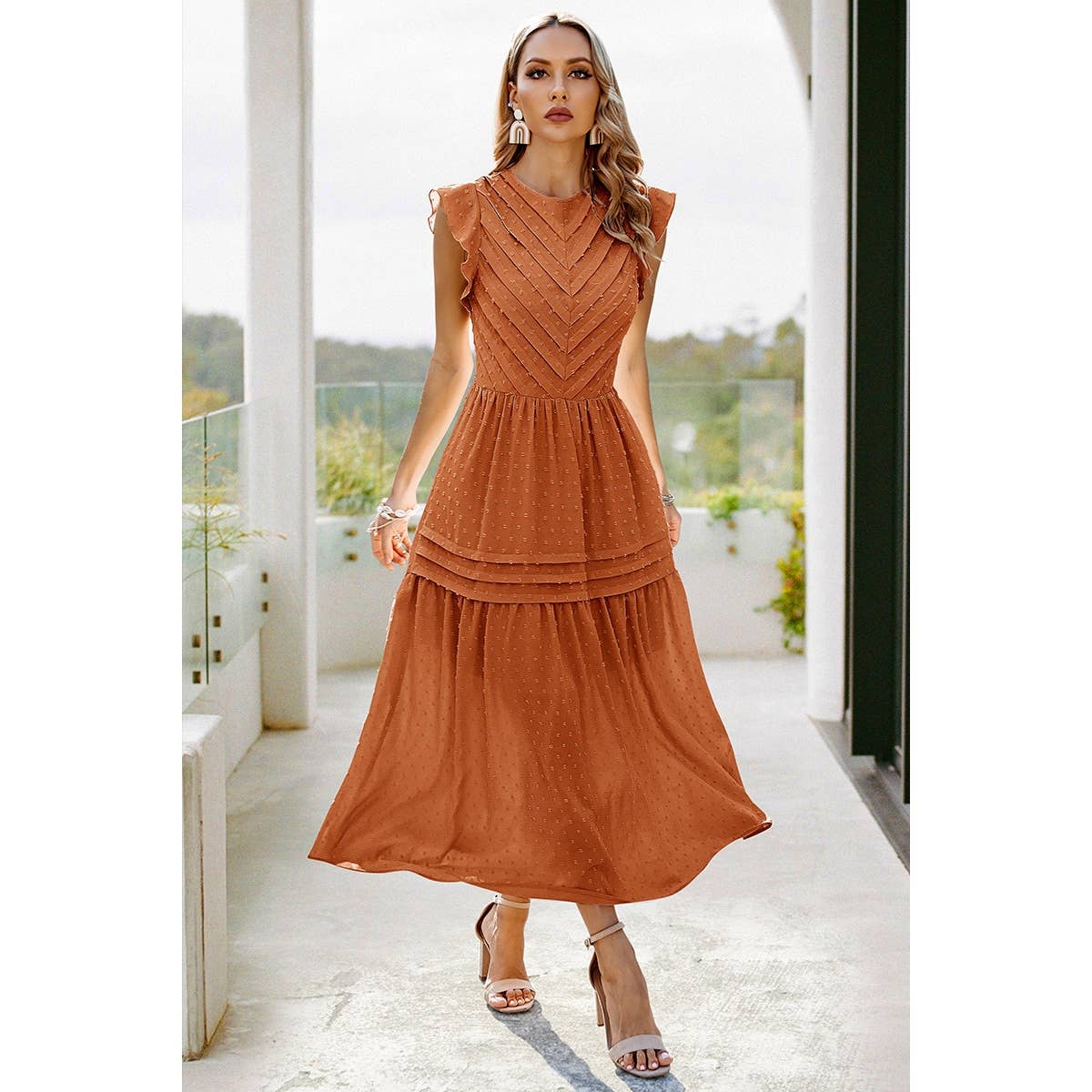 Ruffle Willow Maxi Dress orange front