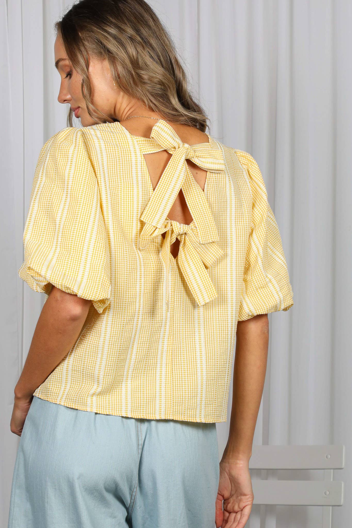 Plaid Bow Blouse Top