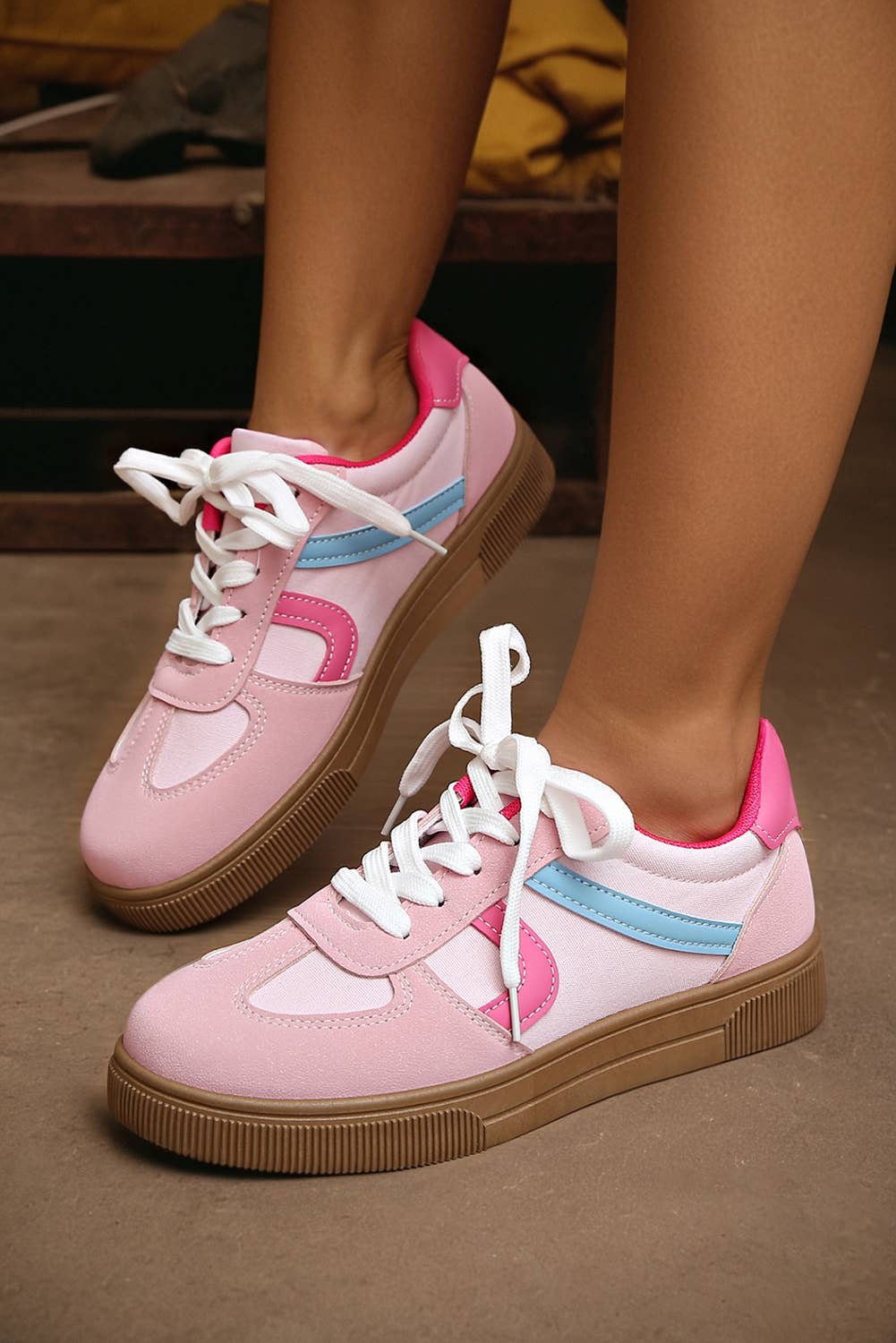 Color Block Leather Sneakers