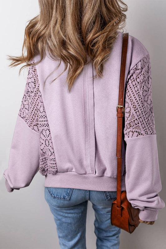 Knit Crochet Exposed Seam Ribbed Trim Sweatshirt