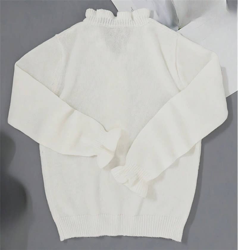 Ruffle Collar V Neck Knit Sweater