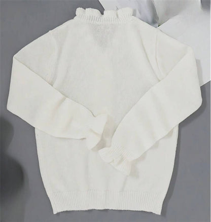 Ruffle Collar V Neck Knit Sweater