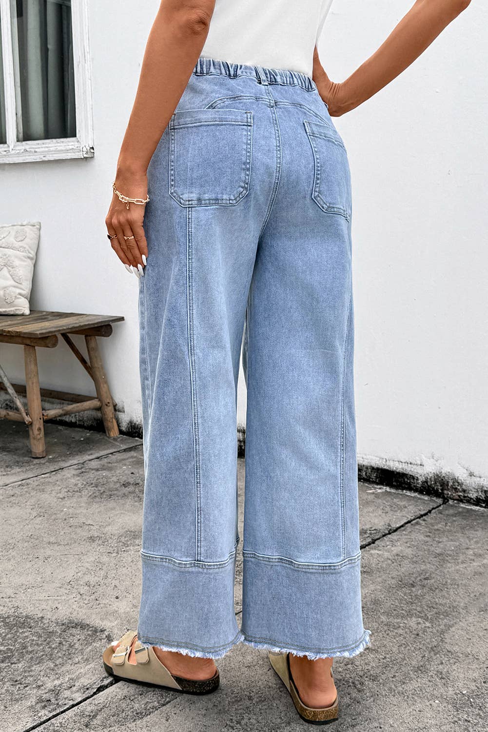 Drawstring Raw Hem Denim Pants