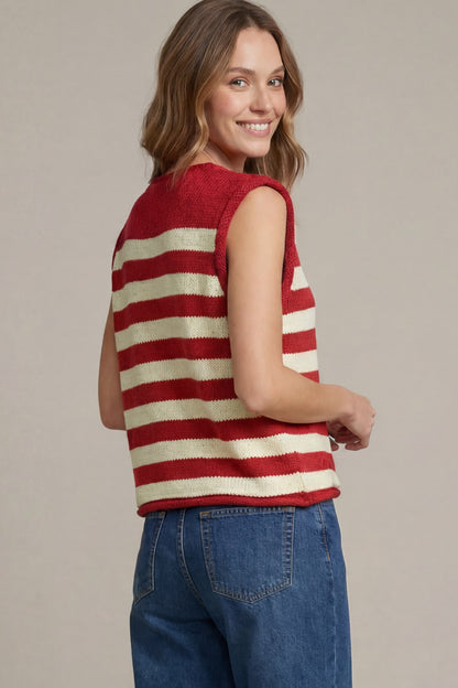 Gold Button Striped Sweater Vest