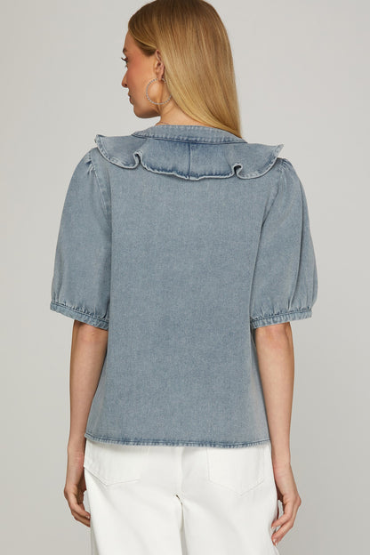 Denim Ruffle Top