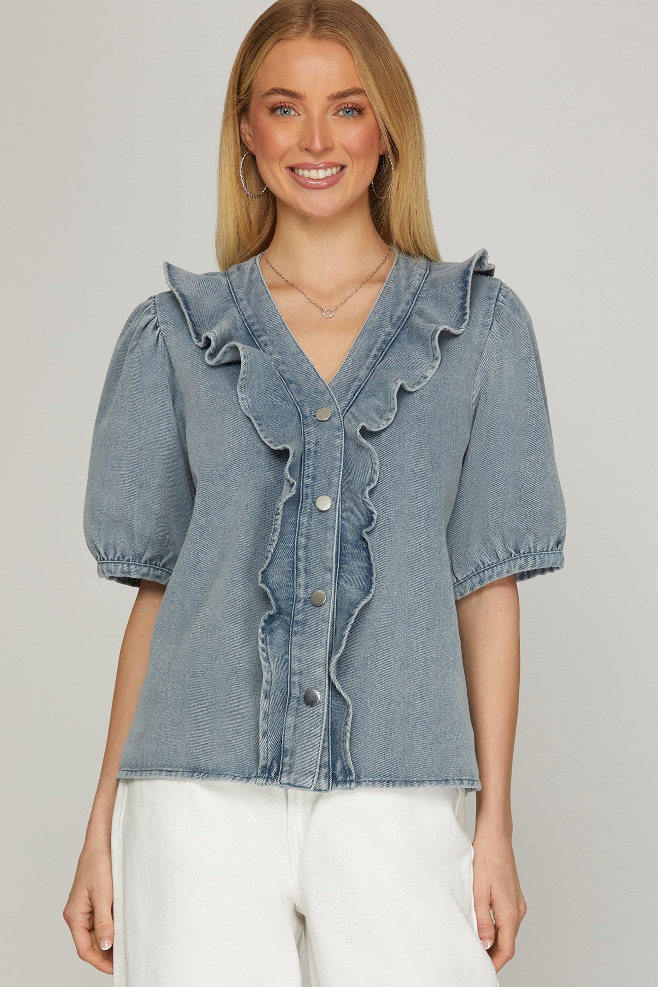 Denim Ruffle Top