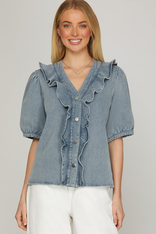 Denim Ruffle Top