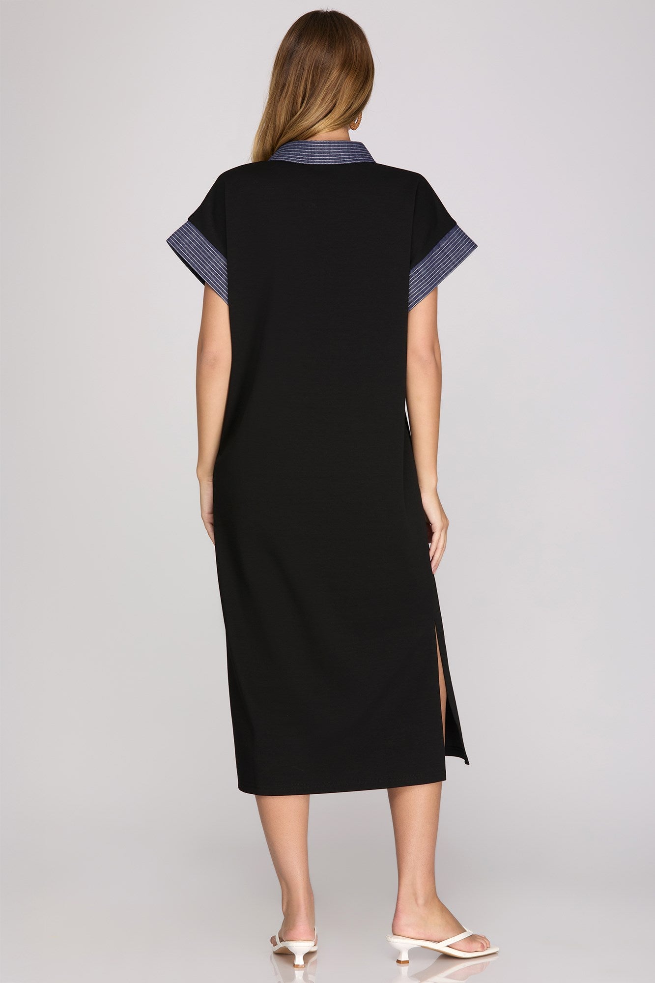 Contrast Collared Midi Dress