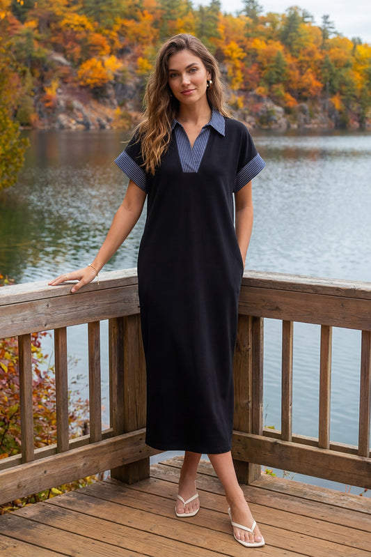 Contrast Collared Midi Dress