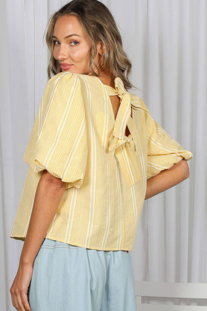 Plaid Bow Blouse Top