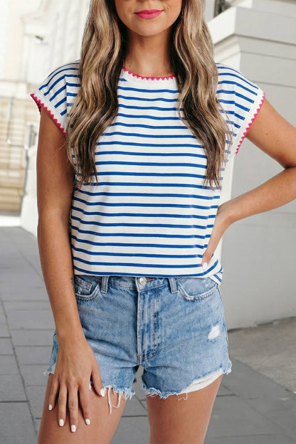 Stripe Cap Sleeve Tee