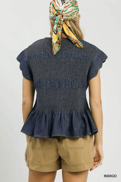 Chambray Smocked Peplum Top