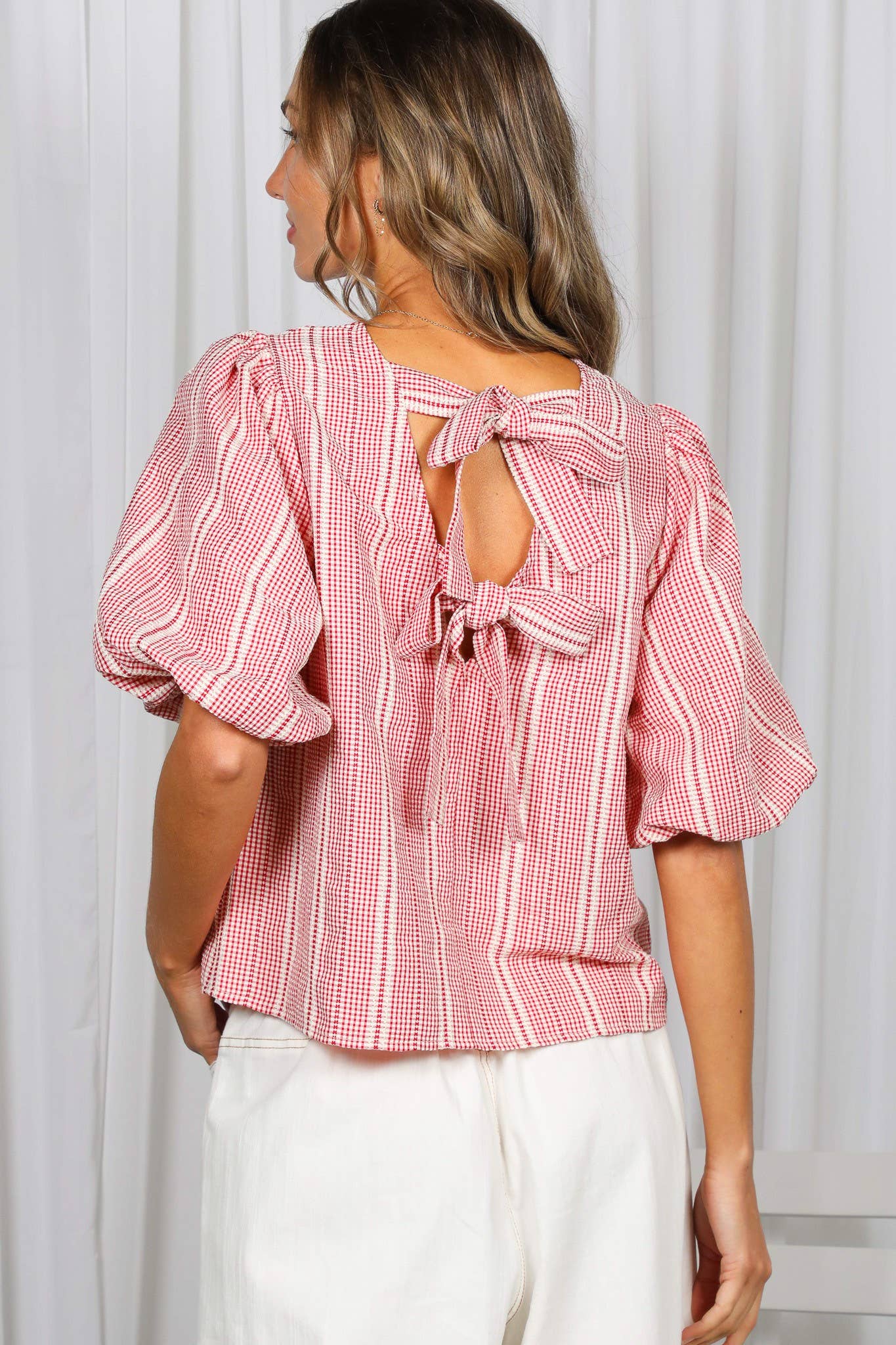 Plaid Bow Blouse Top