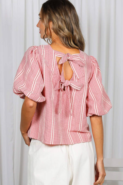 Plaid Bow Blouse Top