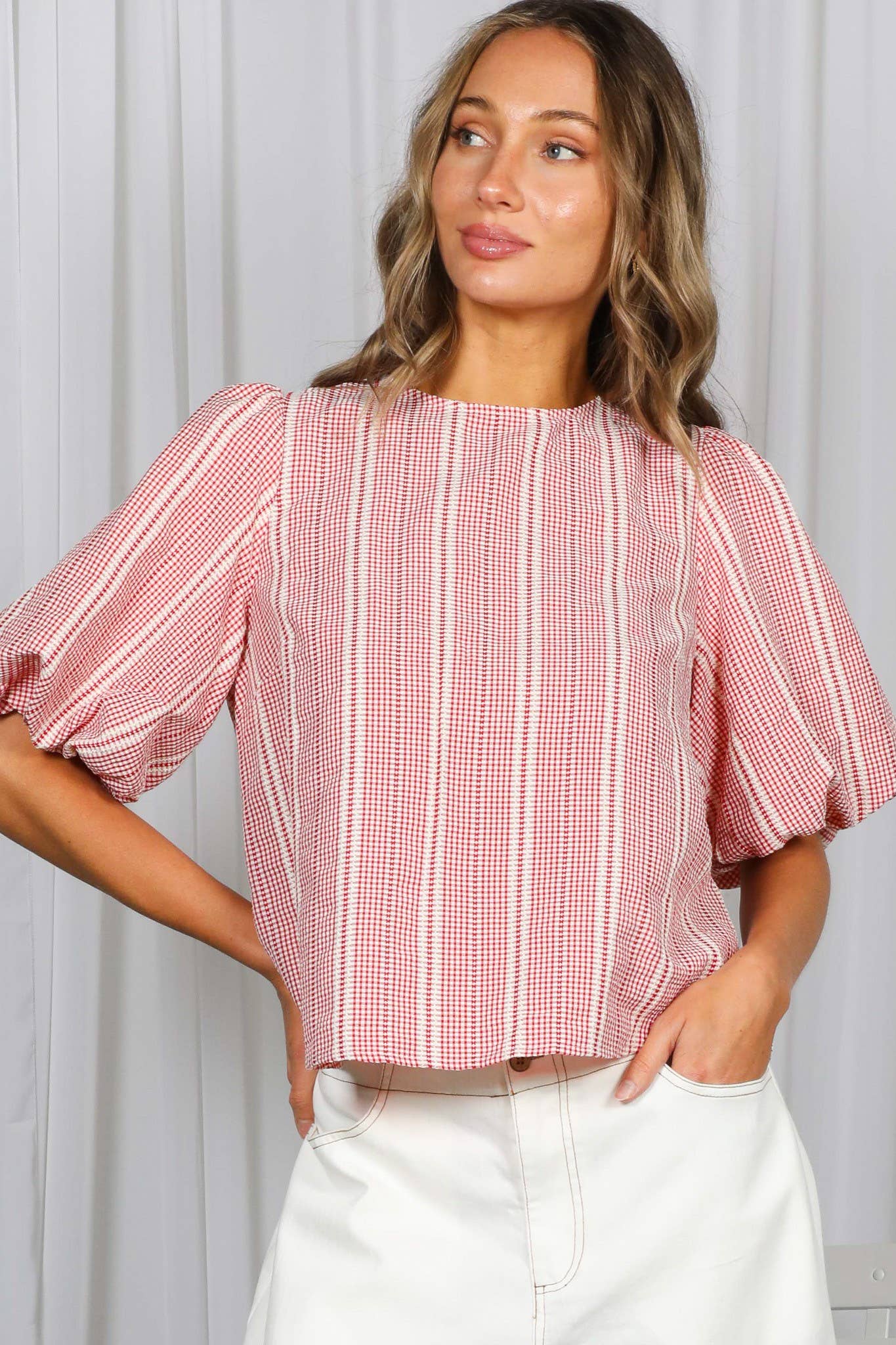 Plaid Bow Blouse Top