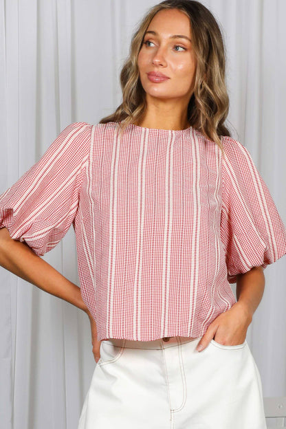 Plaid Bow Blouse Top