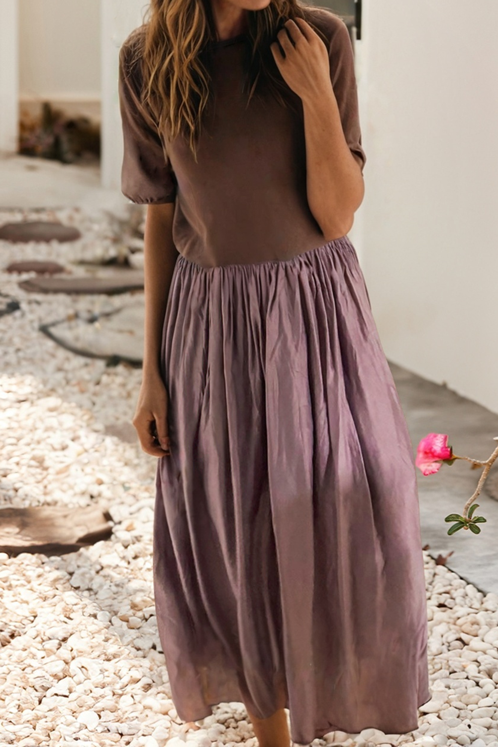 Knit Top Pleated Long Dress