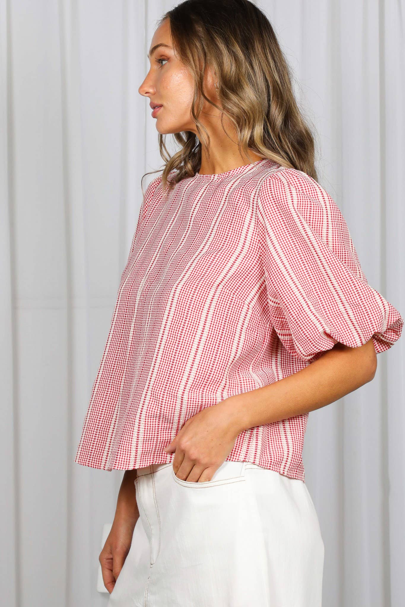 Plaid Bow Blouse Top