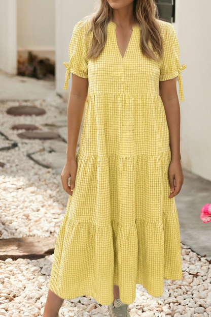 Gingham Textured Bow Midi Dress