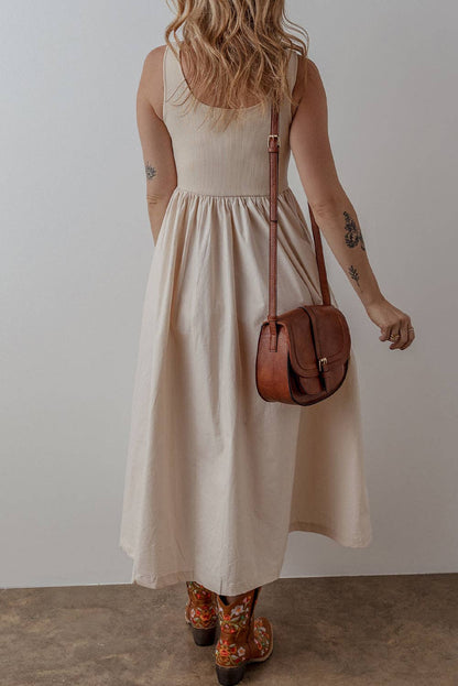 Scoop Neck Ribbed Pleated Dress
