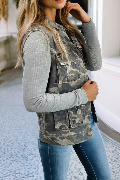 Camo Print Cargo Vest