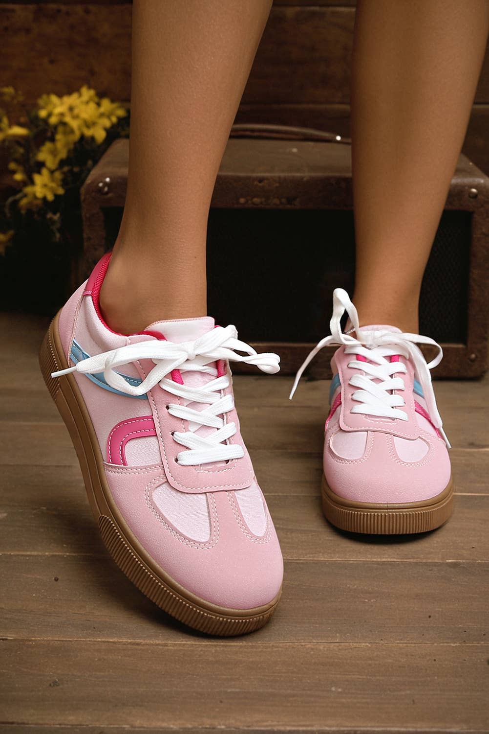 Color Block Leather Sneakers