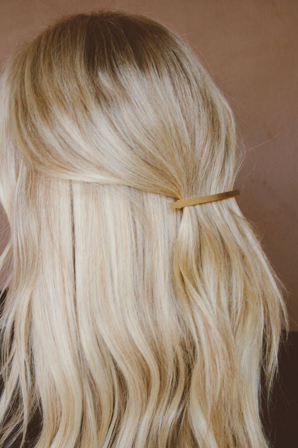 Bronzed Thin French Barrette side view on model