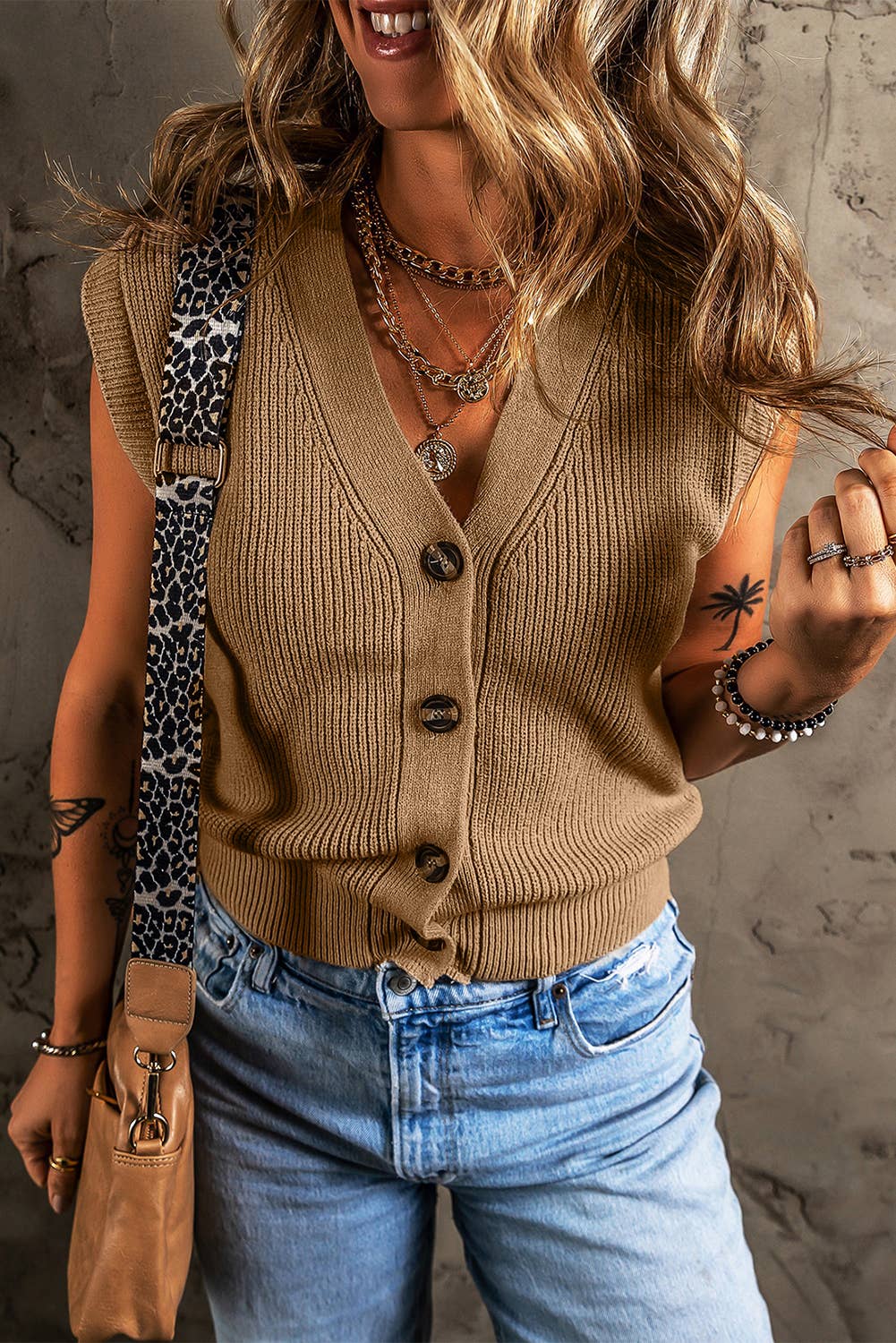 Buttoned Front Sweater Vest