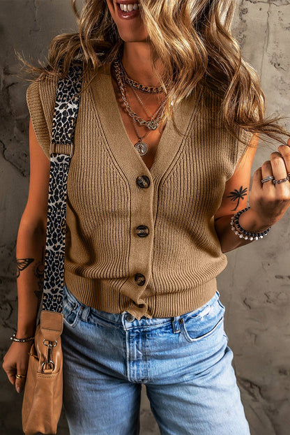 Buttoned Front Sweater Vest