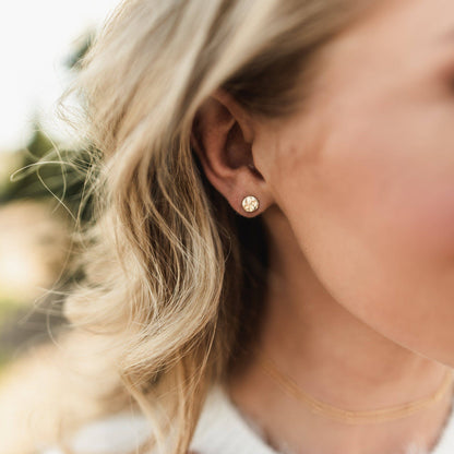 Circle Stud Earrings gold on model