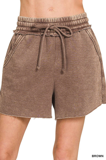 Drawstring Acid Wash Shorts