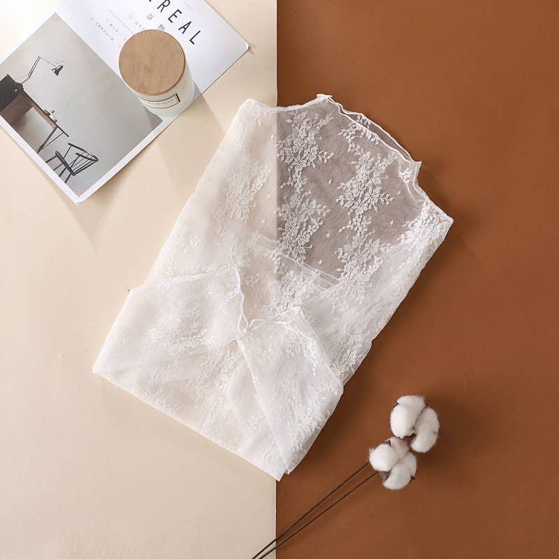 Floral Lace Sheer Mesh Top white