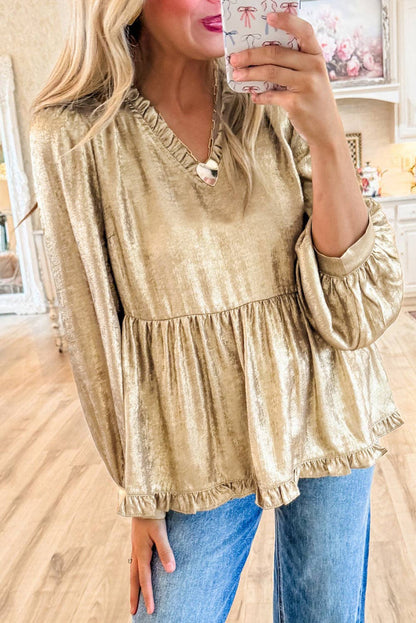 Gold Metallic Babydoll Blouse