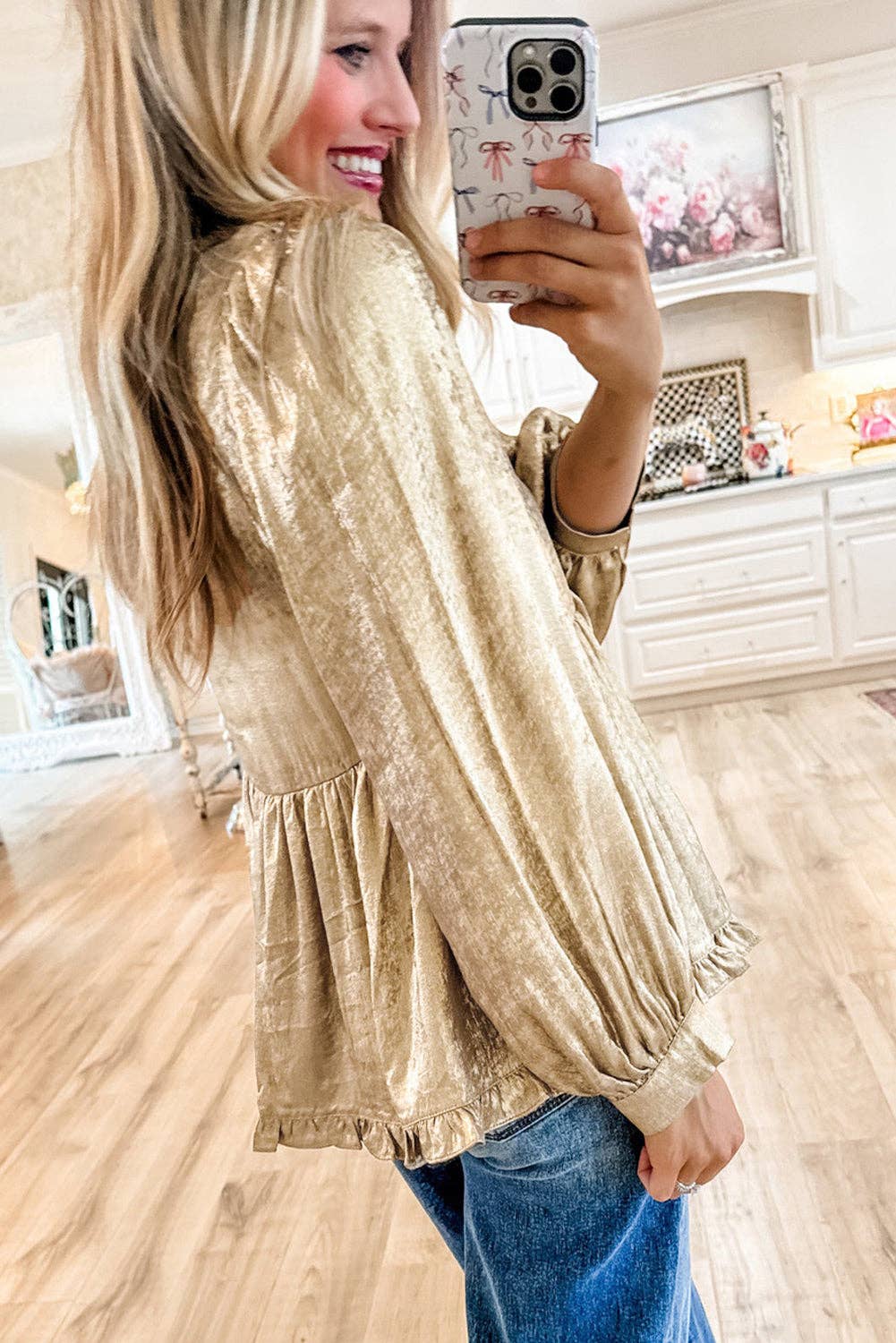 Gold Metallic Babydoll Blouse side view