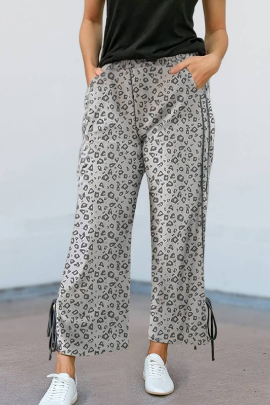 Gray Leopard Knot Side Pants