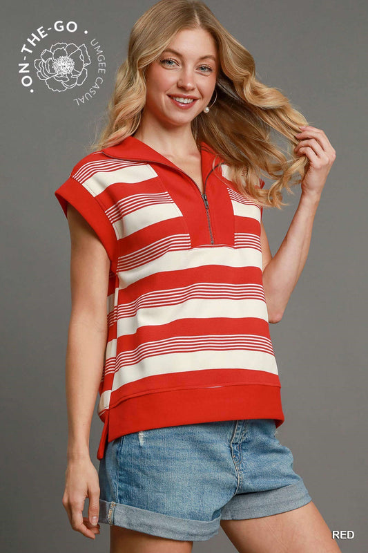 Half Zip Textured Top