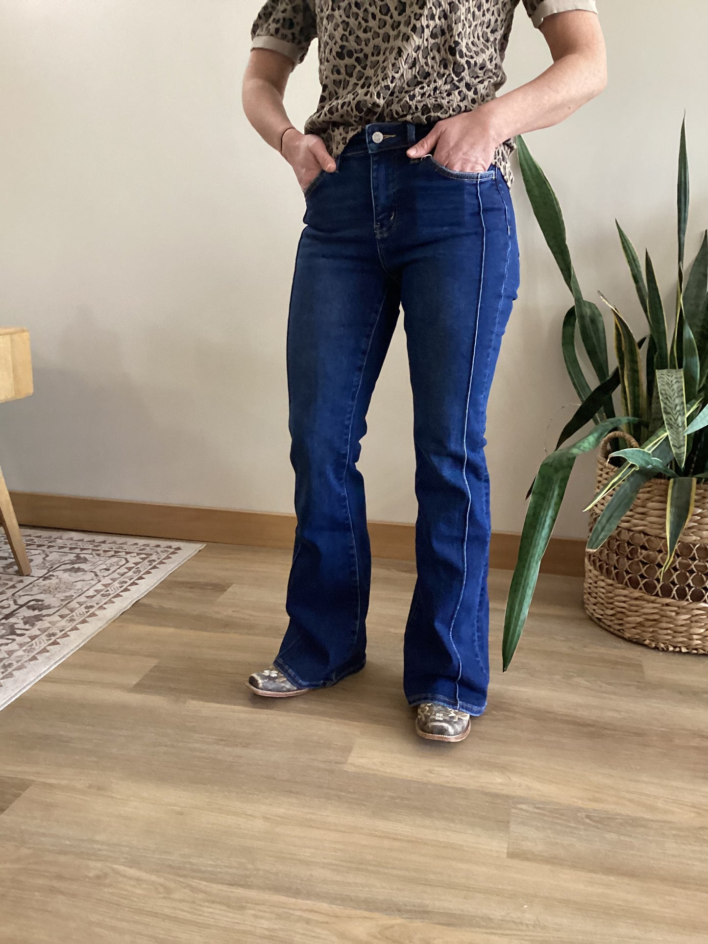 Vervet High Rise Dark Wash Pintuck Flare Jeans