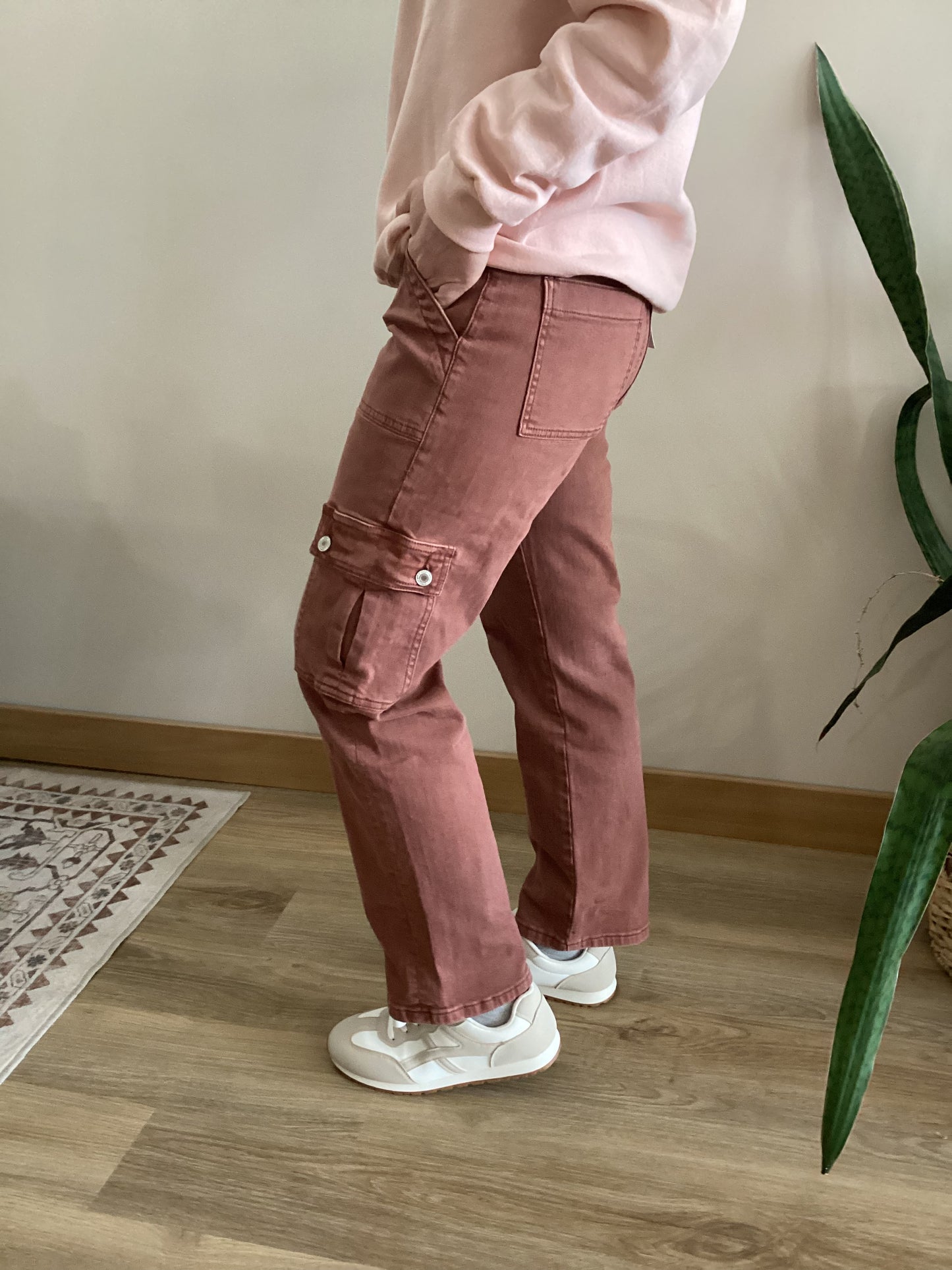 High Rise Patch Pocket Cargo Straight Jeans